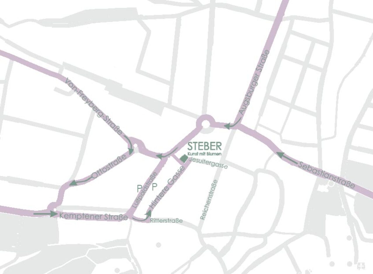 Stadtplanausschnitt mit dem Standort von Blumen Steber in der Füssener Altstadt