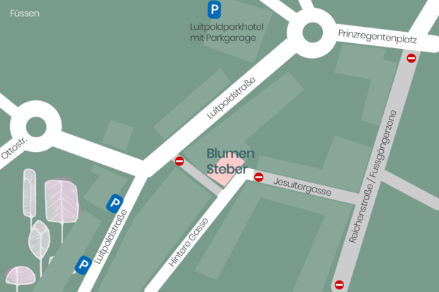 Lageplan von Blumen Steber in Füssen mit den umliegenden Parkmöglichkeiten